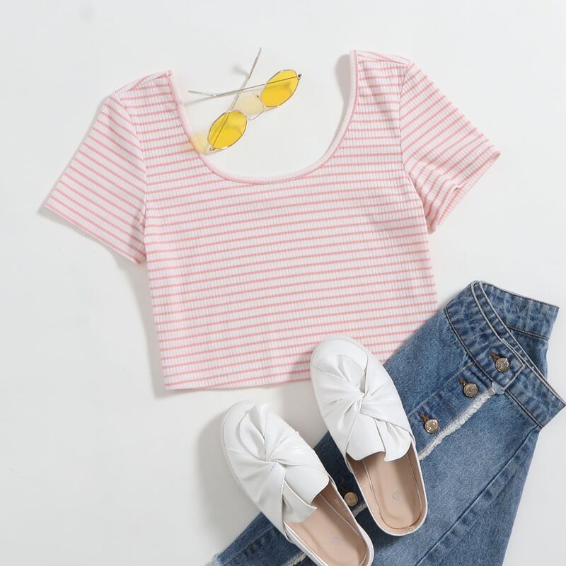 

Striped Crop Tee, Pink