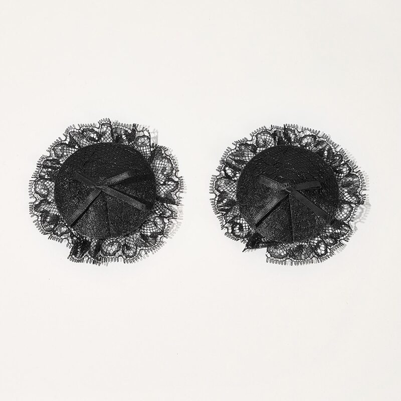 

1pair Lace Trim Nipple Cover, Black