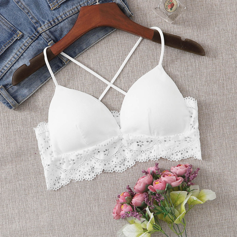 

Lace Trim Bralette, White