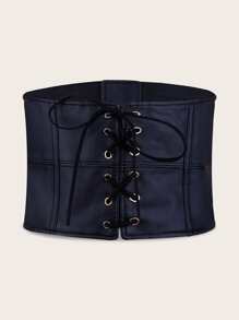 Lace-up Obi Belt - Black - View 1