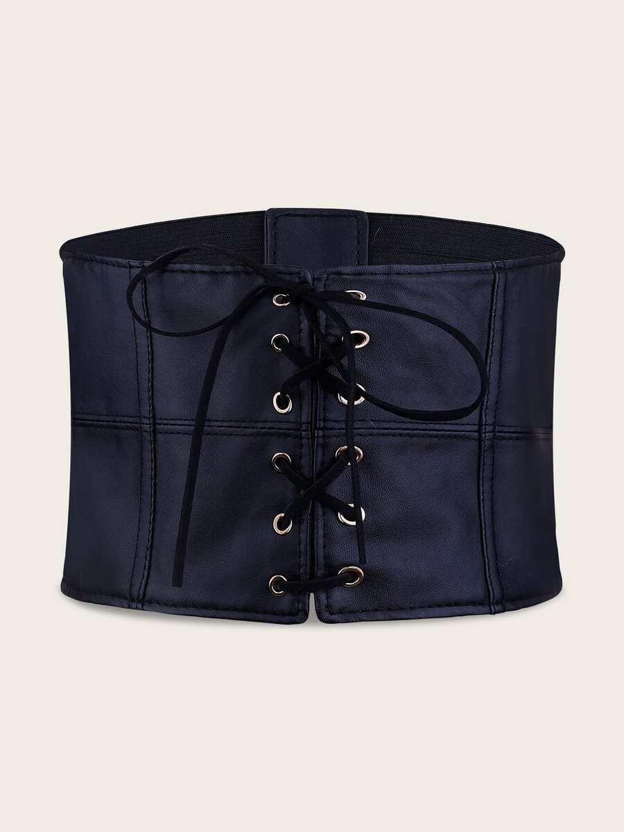 Lace-up Obi Belt - Black - View 1