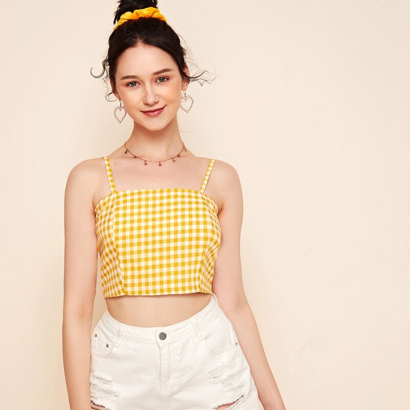 

Gingham Crop Cami, Yellow