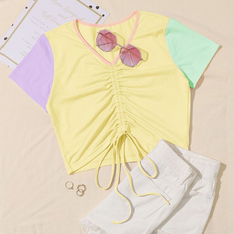 

Colorblock Sleeve Drawstring Tee, Multicolor