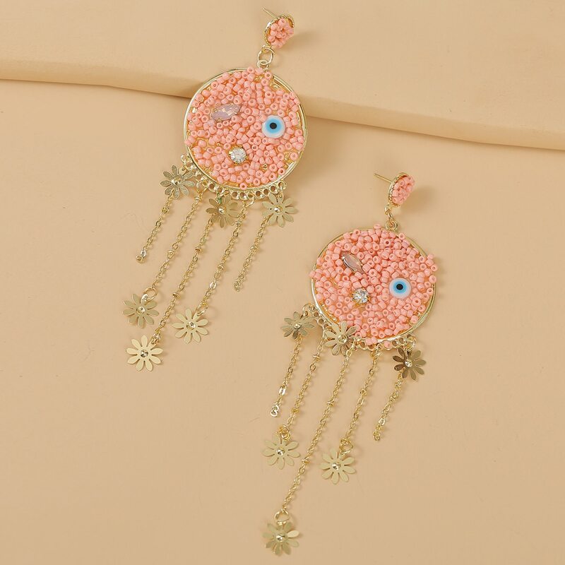 

Beaded Drop Earrings, Pink