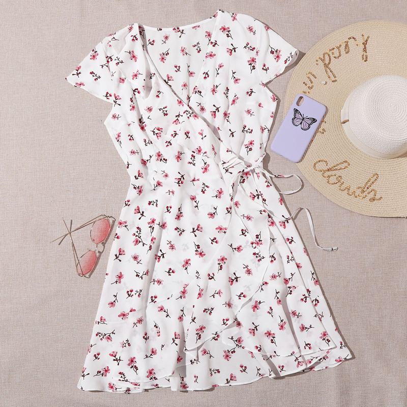 

Floral Wrap Tea Dress, White