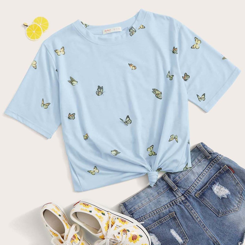 

Butterfly Print Blue Tee