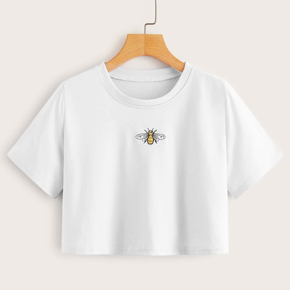 

Bee Embroidery White Crop Top