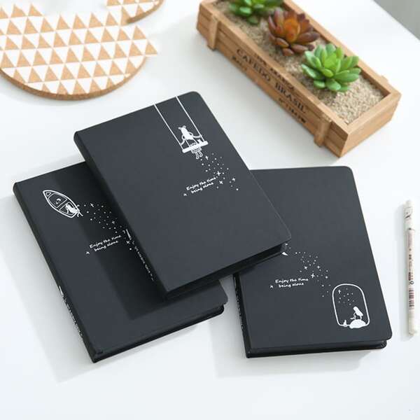 

1pc Cartoon Graphic Cover Random Notebook, Black