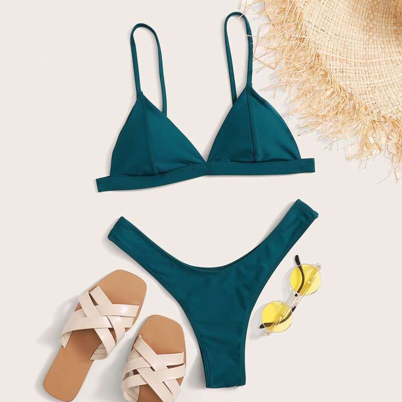 

Triangle High Cut Bikini Swimsuit, Green