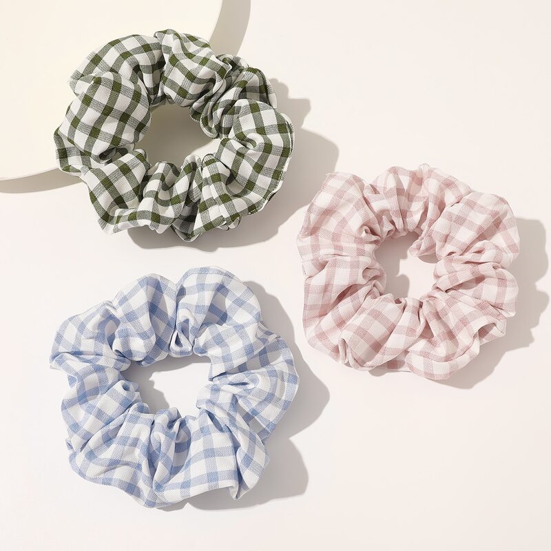 

3pcs Plaid Scrunchie, Multicolor
