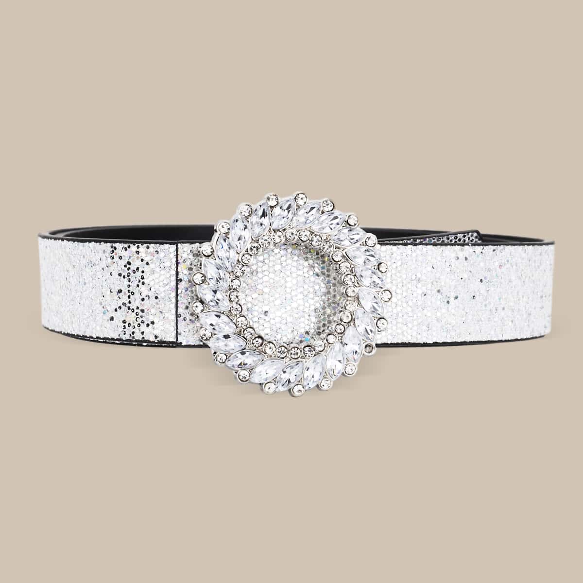 

Rhinestone Engraved Belt, White