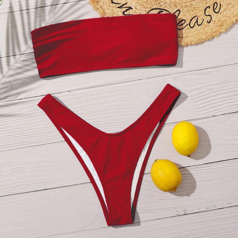 

Bandeau High Cut Bikini Swimsuit, Red
