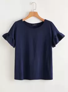 SHEIN LUNE Áo thun Xù màu trơn Hải quân Giải trí - Màu xanh hải quân - Xem 1