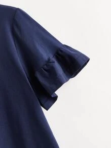 SHEIN LUNE Áo thun Xù màu trơn Hải quân Giải trí - Màu xanh hải quân - Xem 3