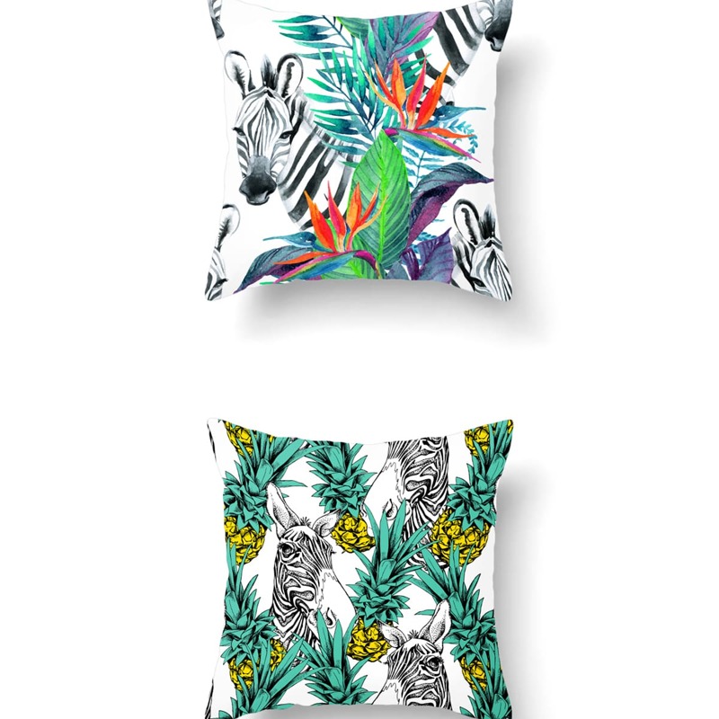 

1pc Leaf & Animal Print Cushion Cover, Multicolor