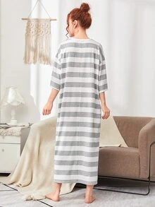 SHEIN 字母圖案口袋貼布條紋睡衣 - 彩色 - 查看 2