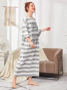 SHEIN 字母圖案口袋貼布條紋睡衣 - 彩色 - 查看 3