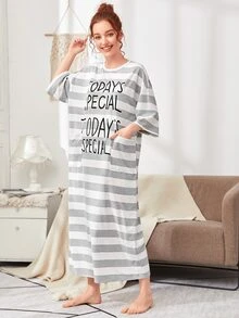 SHEIN 字母圖案口袋貼布條紋睡衣 - 彩色 - 查看 5