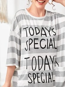 SHEIN 字母圖案口袋貼布條紋睡衣 - 彩色 - 查看 6