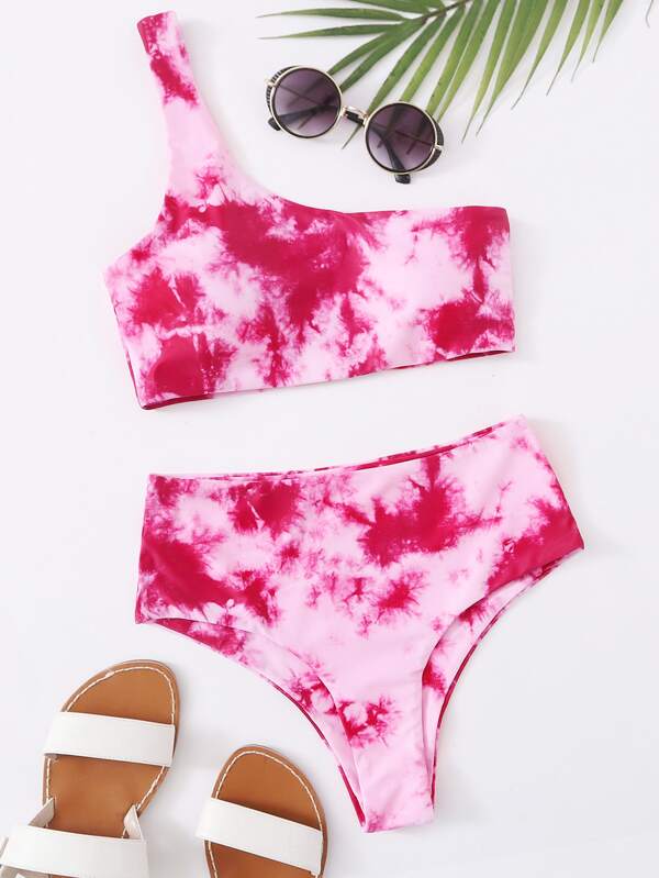 Tie dye one shoulder bikini Outlet