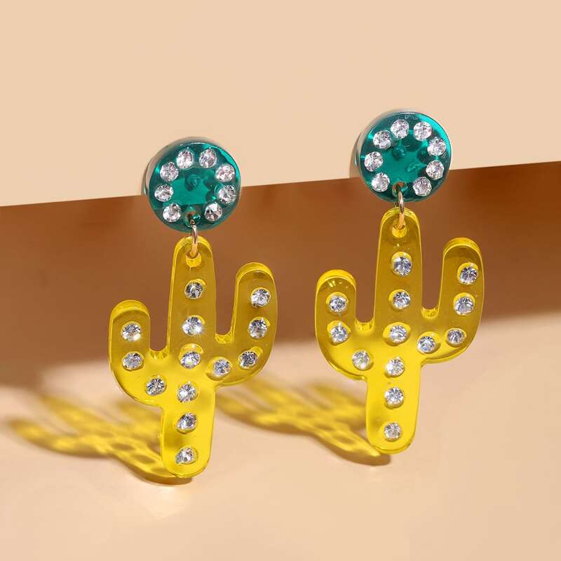

Cactus Shaped Drop Earrings, Multicolor