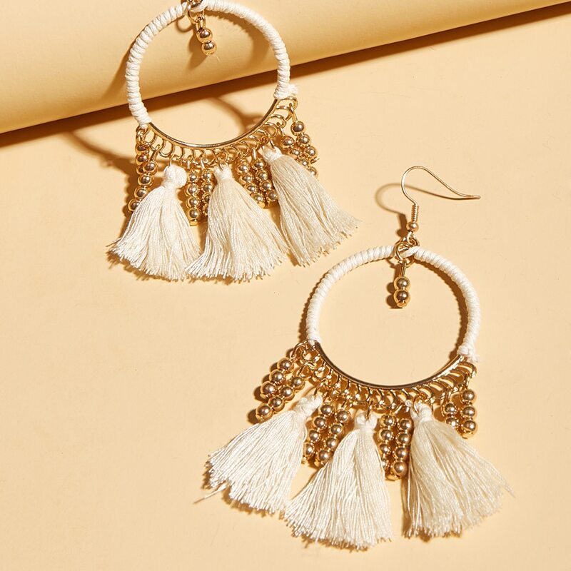 

Tassel Drop Earrings, White