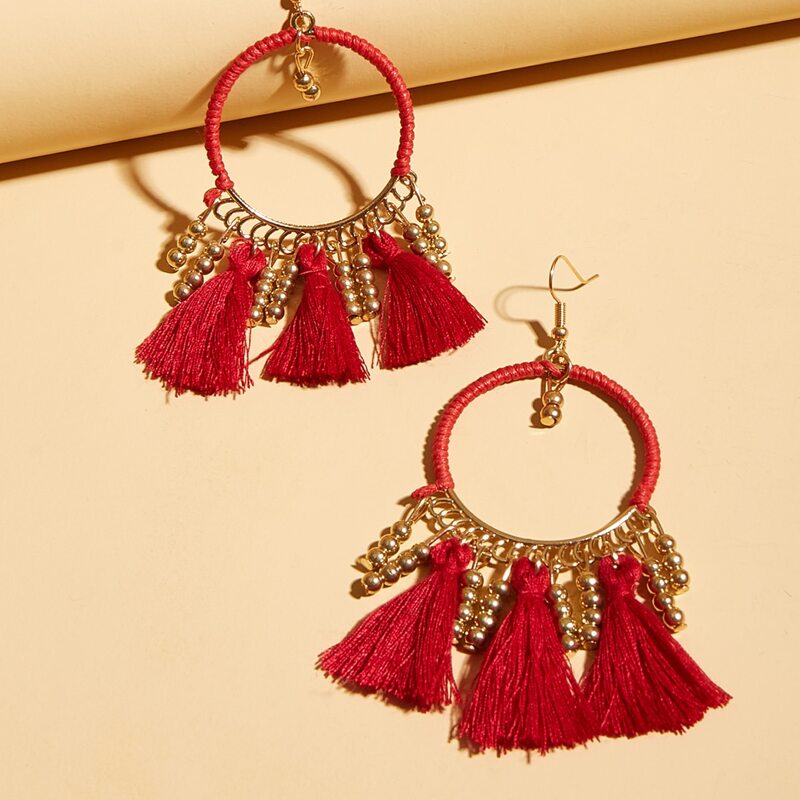 

Tassel Drop Earrings, Red