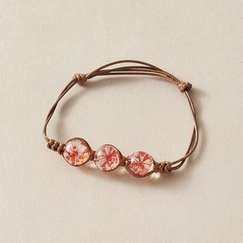 

Flower Decor Braided Bracelet, Brown