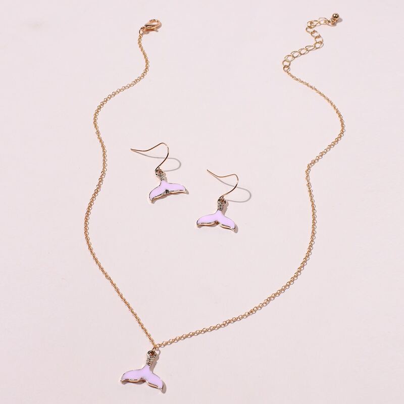 

1pc Mermaid Chain Necklace & 1pair Earrings, Multicolor