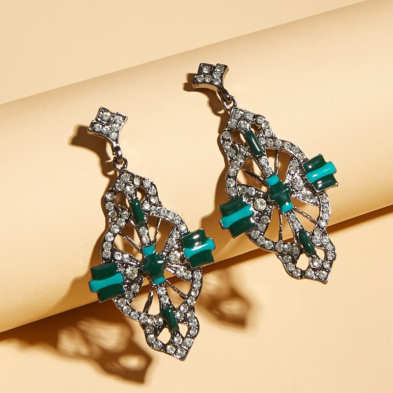 

Rhinestone Engraved Drop Earrings, Multicolor