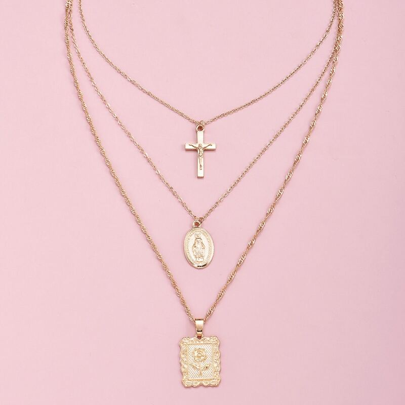 

Cross Charm Layered Necklace, Gold