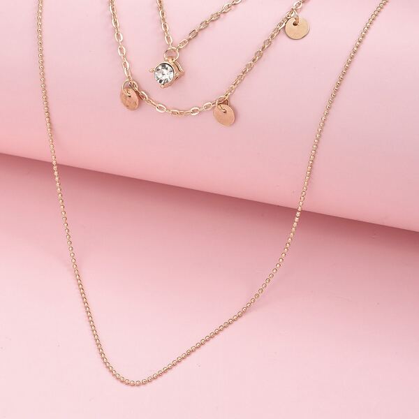 

Rhinestone Decor Layered Necklace, Gold