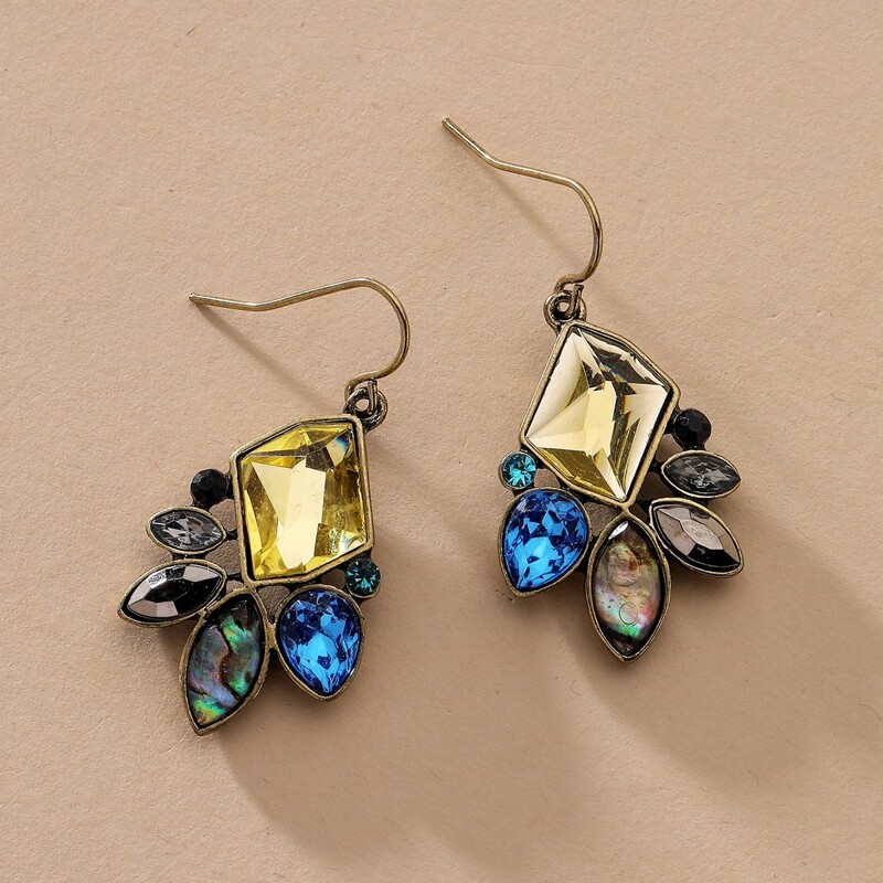 

Gemstone Engraved Drop Earrings, Multicolor