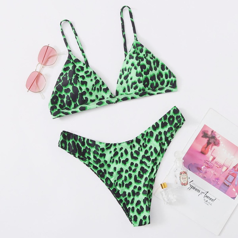 

Leopard Triangle High Cut Bikini Swimsuit, Multicolor