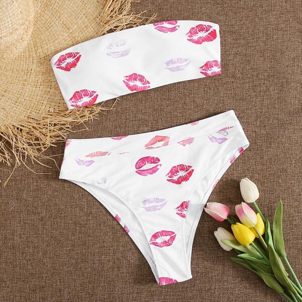 

Купальник бикини с высокой талией и принтом, Многоцветный