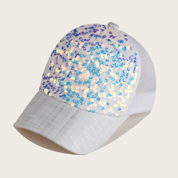 

Girls Sequin Baseball Cap, White