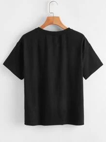 SHEIN EZwear 字母圖案t恤 - 黑色 - 查看 2