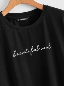 SHEIN EZwear 字母圖案t恤 - 黑色 - 查看 3