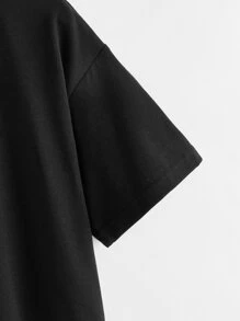 SHEIN EZwear 字母圖案t恤 - 黑色 - 查看 4