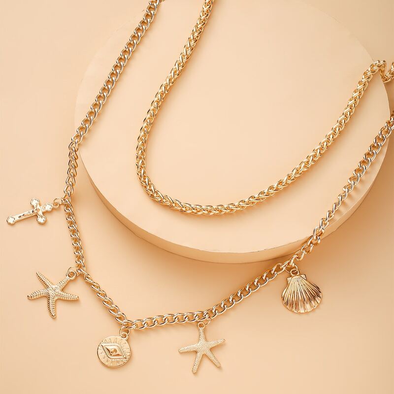 

Shell Charm Layered Necklace, Gold