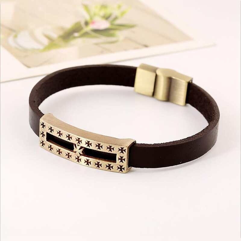 

Guys Cross Decor Bracelet, Coffee