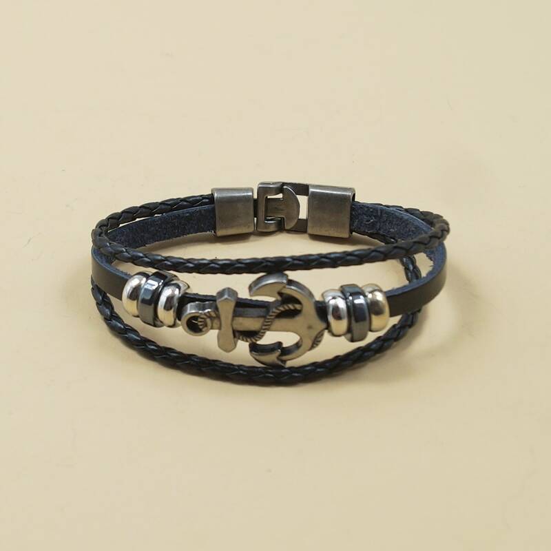 

Guys Anchor Decor Bracelet, Black