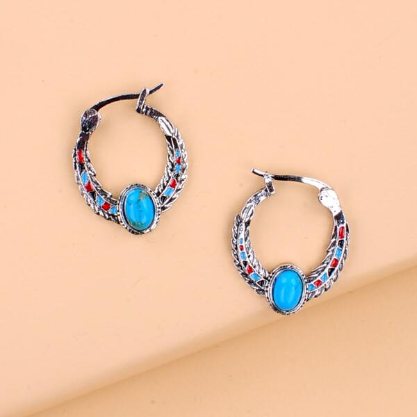 

Turquoise Decor Hoop Earrings, Multicolor