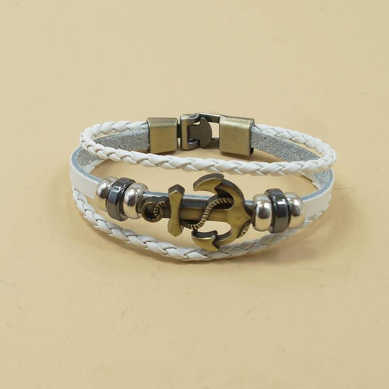

Guys Anchor Decor Bracelet, White