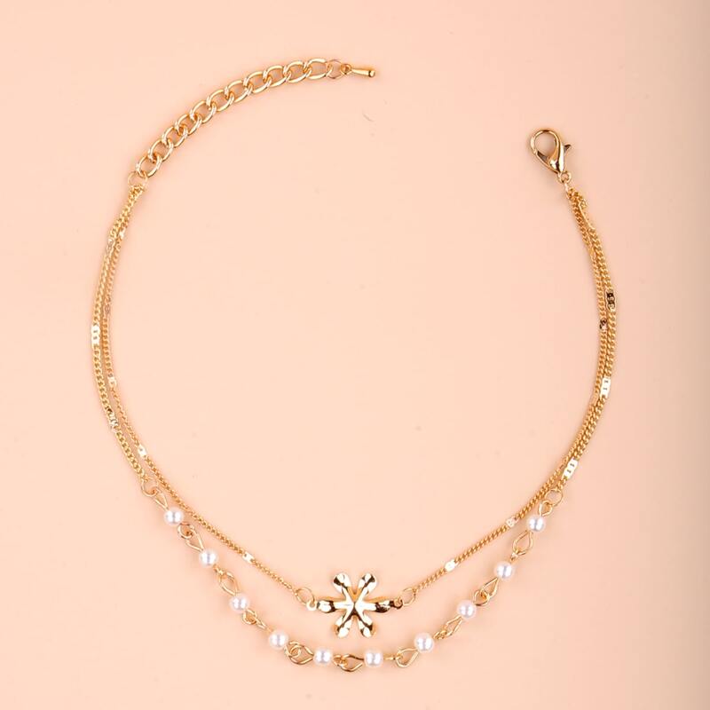 

Faux Pearl Layered Anklet, Gold