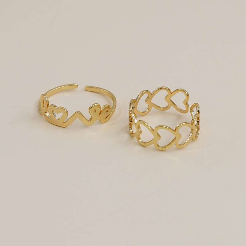 

2pcs Heart Decor Ring, Gold