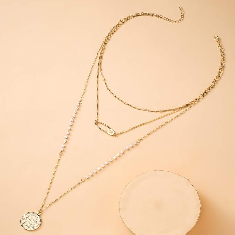 

Coin Charm Layered Necklace, Gold