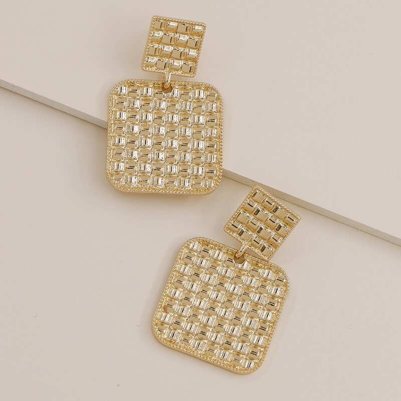 

Textured Square Shaped Drop Earrings, Gold