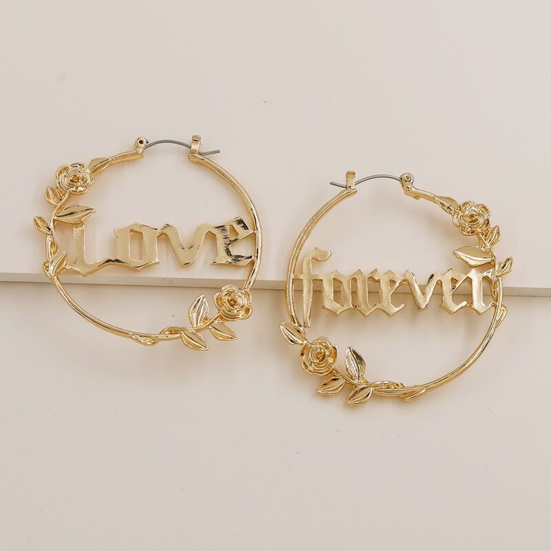 

Letter Design Hoop Earrings, Gold