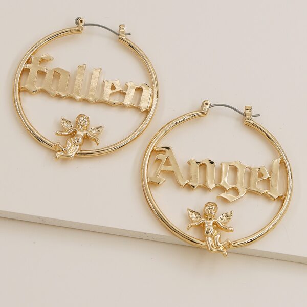 

Letter Design Hoop Earrings, Gold